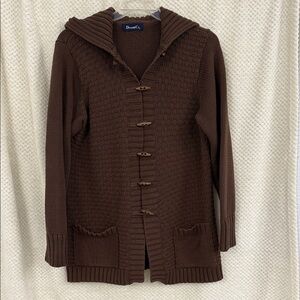 Denim&Co Brown Knit Cardigan with Toggle Closures and Hood Size XL